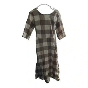 Moussy Brown and White Block Check Midi Length Dress // size 1 Small